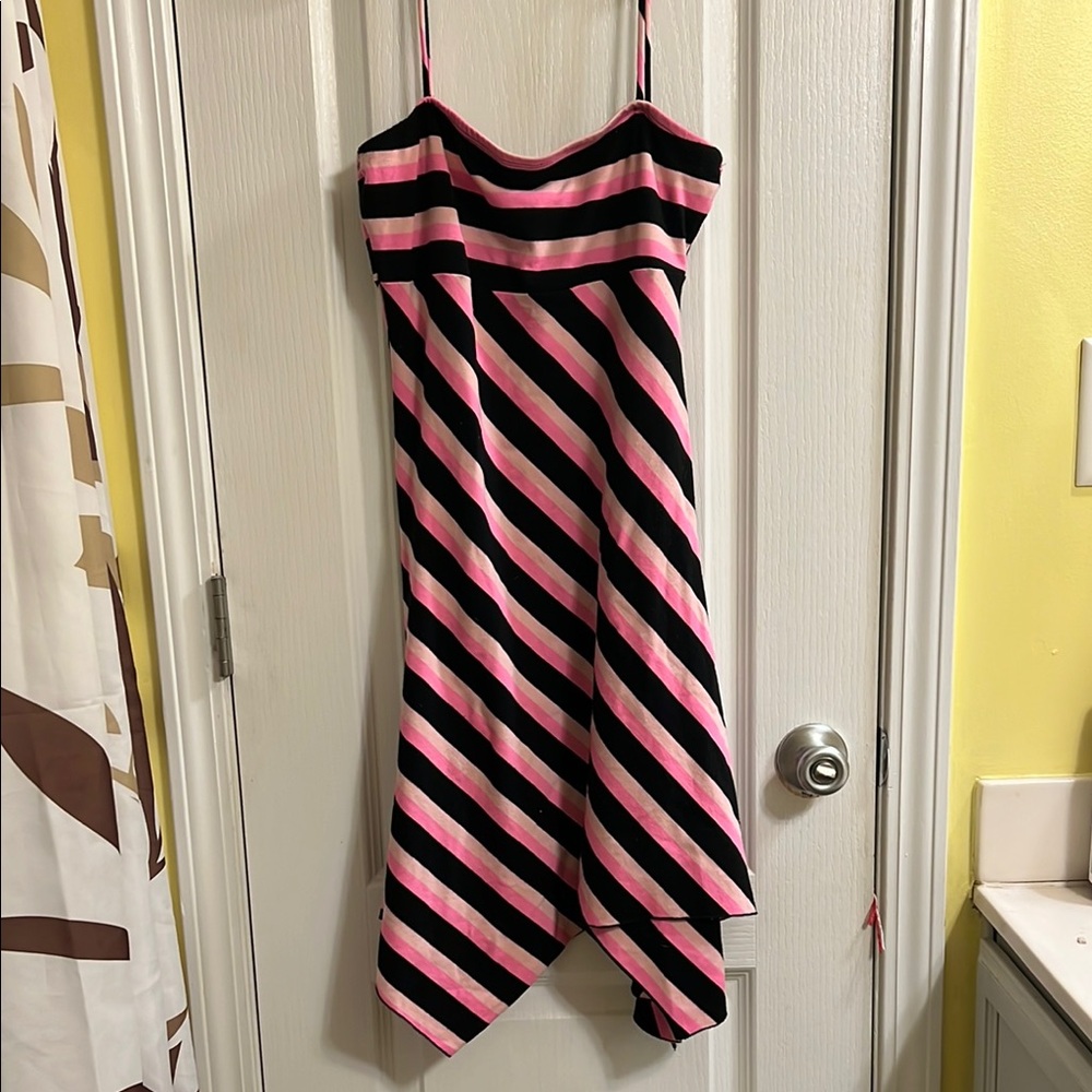 Rave Pink and Black Striped High Low Dress